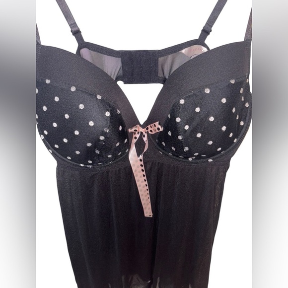 Cacique Babydoll Sheer Nightgown Lingerie Plus 22/24 Polka Dot Black - Picture 3 of 5